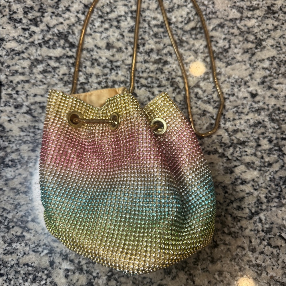 AKIRA Clothing Multicolor Rhinestone Drawstring Bag